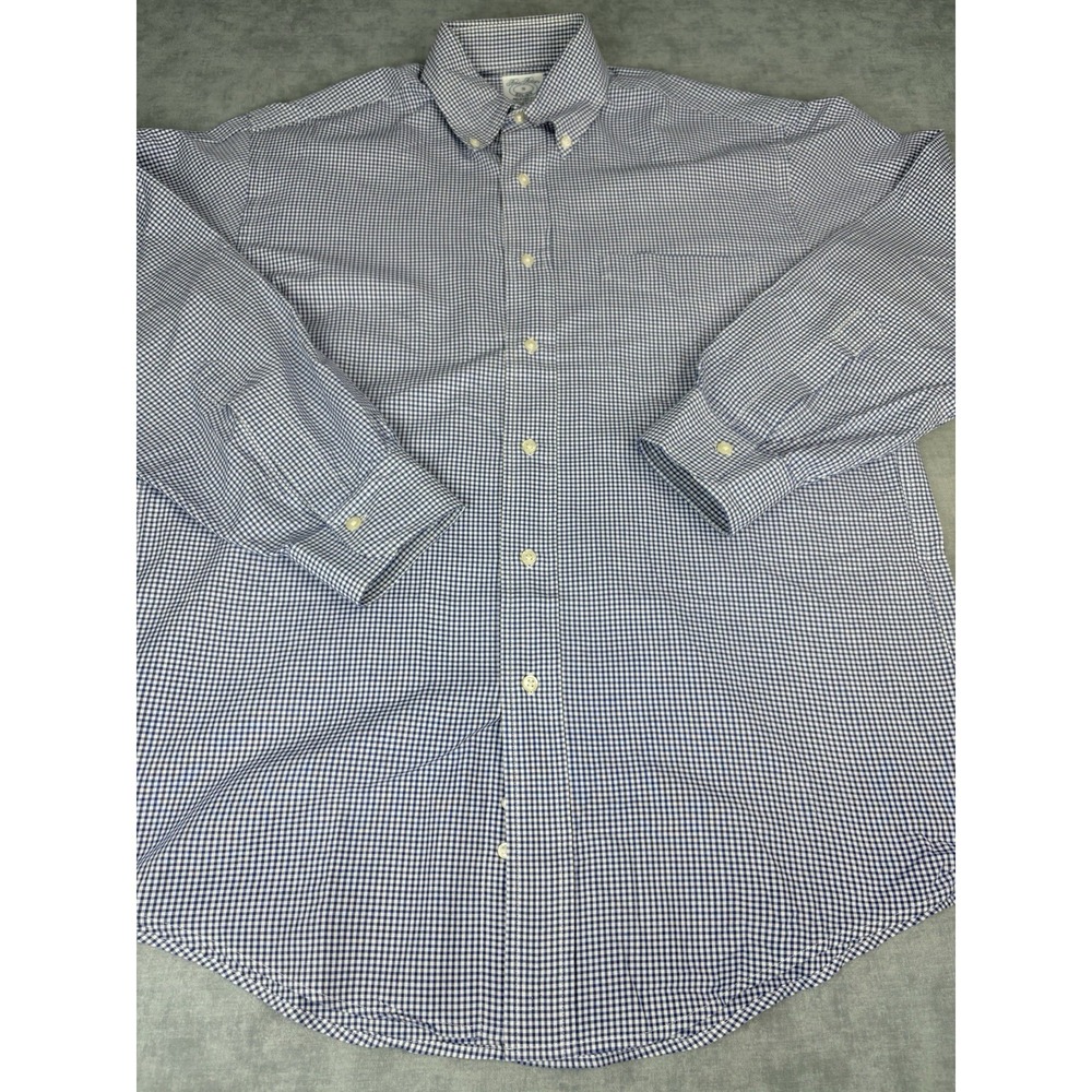 Brooks Brothers Blue White Gingham Button Down Shirt Men's Small Cotton